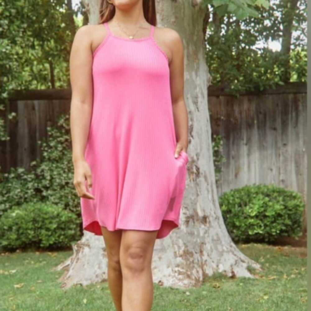 SHEBIRD Ribbed High Neck Sleeveless Bra Top Tank Dress Pink Size 3 (S/M or 6)